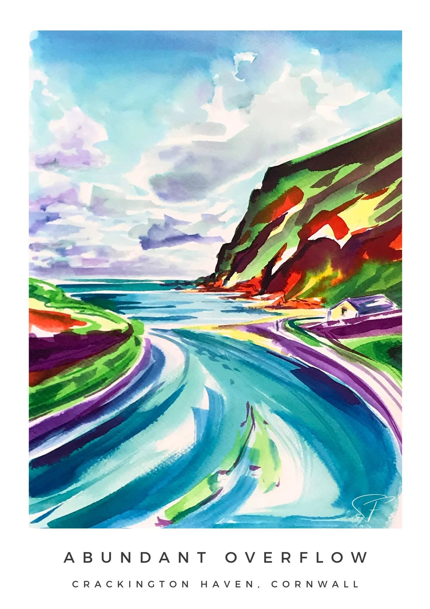 Beautiful Cornish Coastline art print, original painting created
